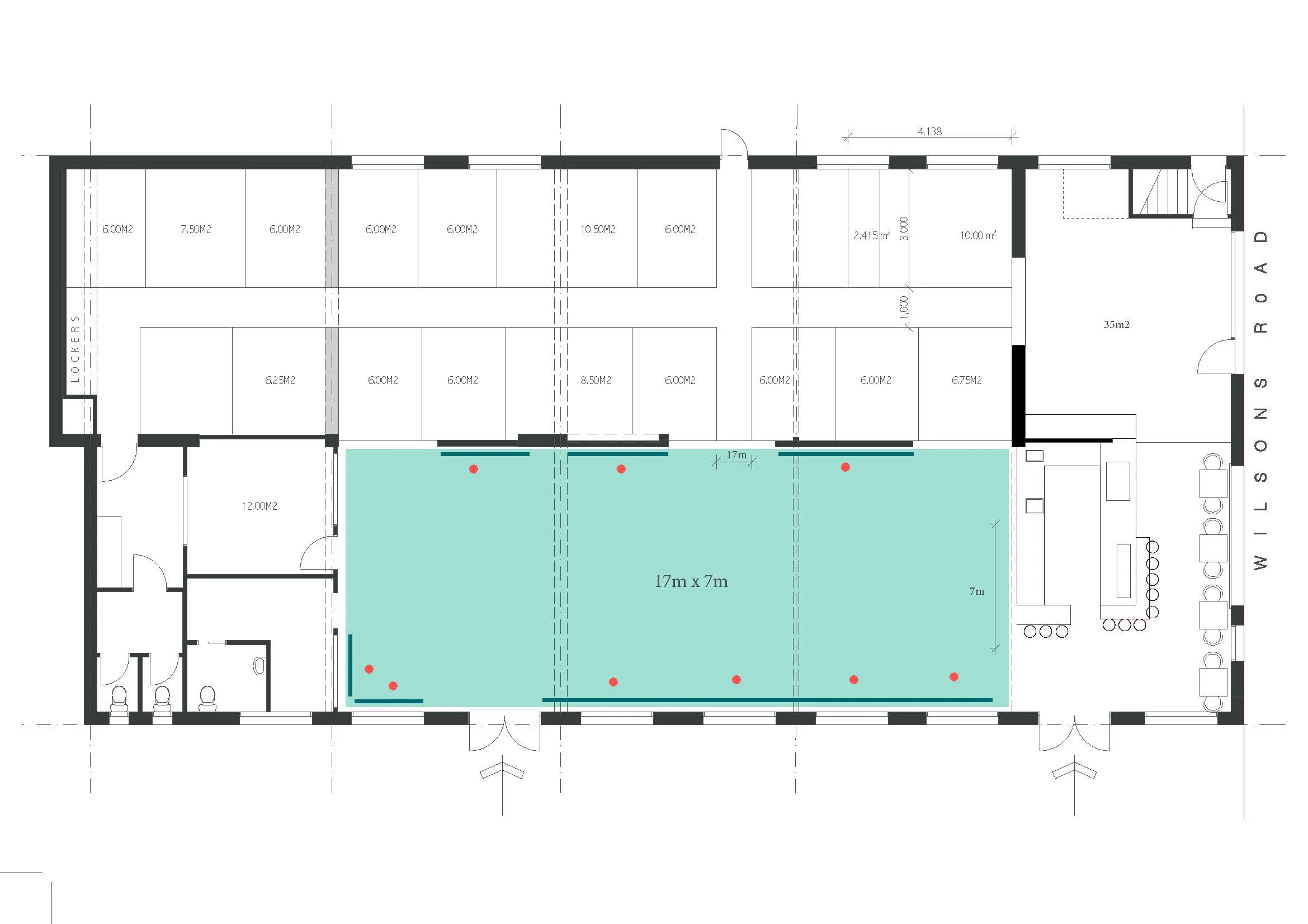 There are 9 areas of wall-space roughly 2.5m² each.