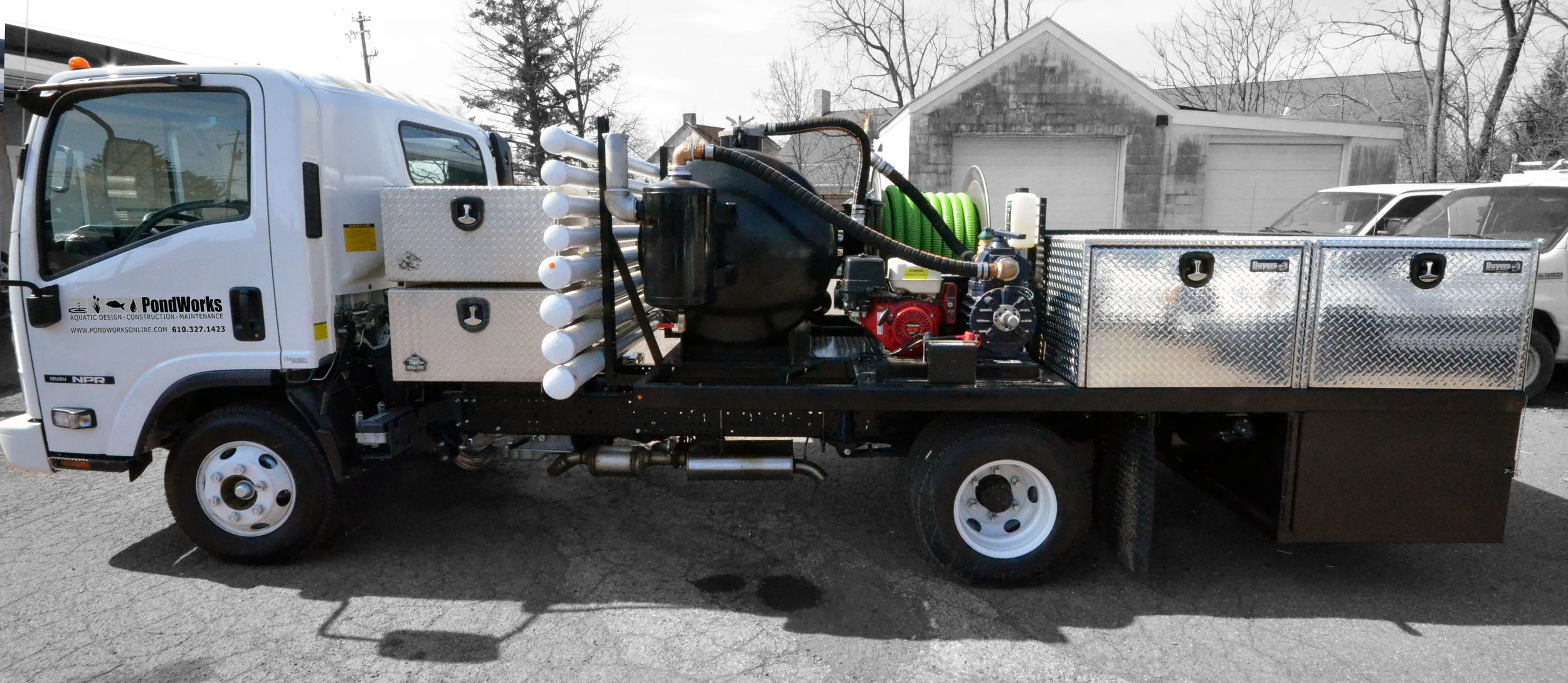 Our latest truck - a custom built vacuum system for premium pond maintenance services