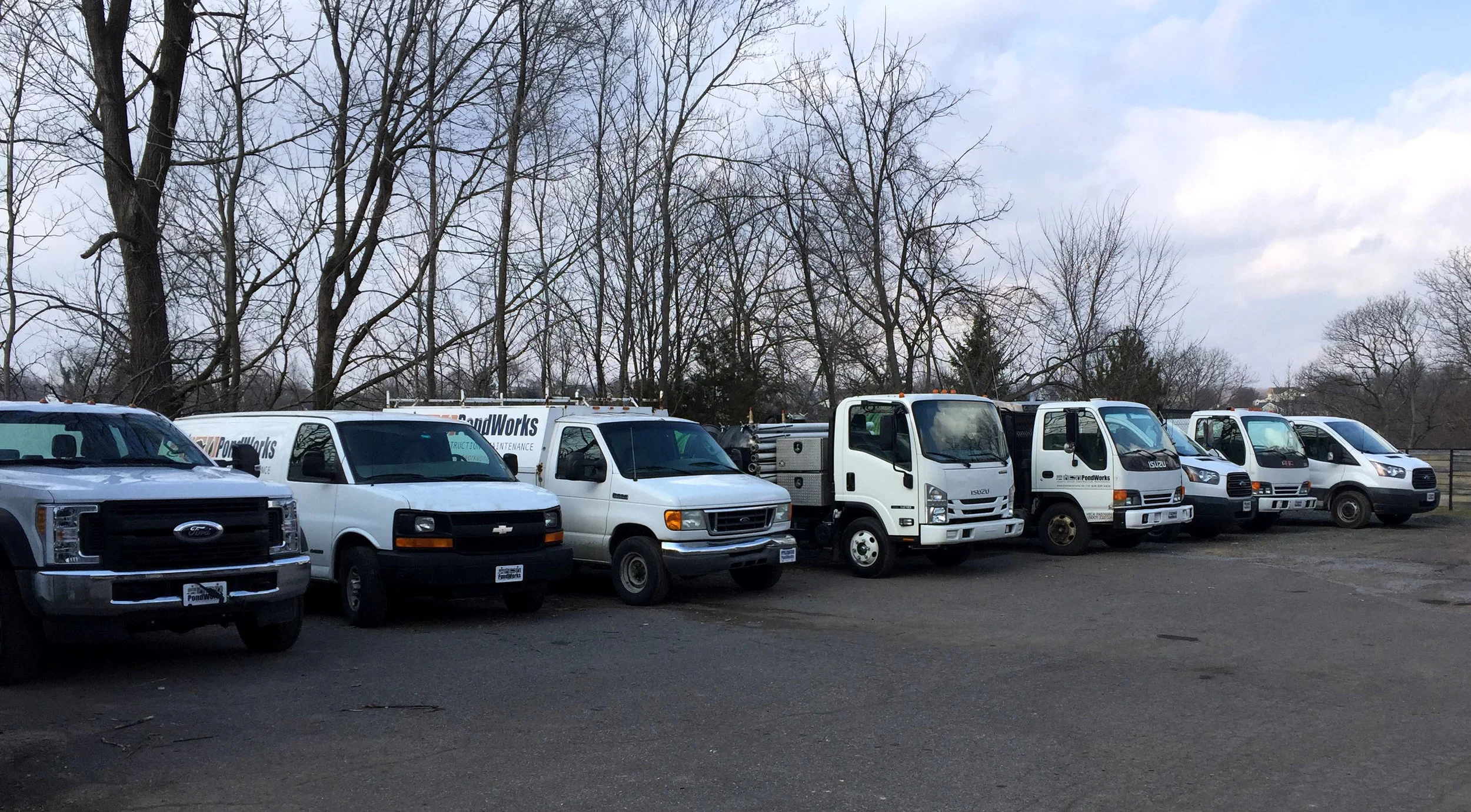 Most of the trucks lined up and ready for another day building, maintaining and servicing water features