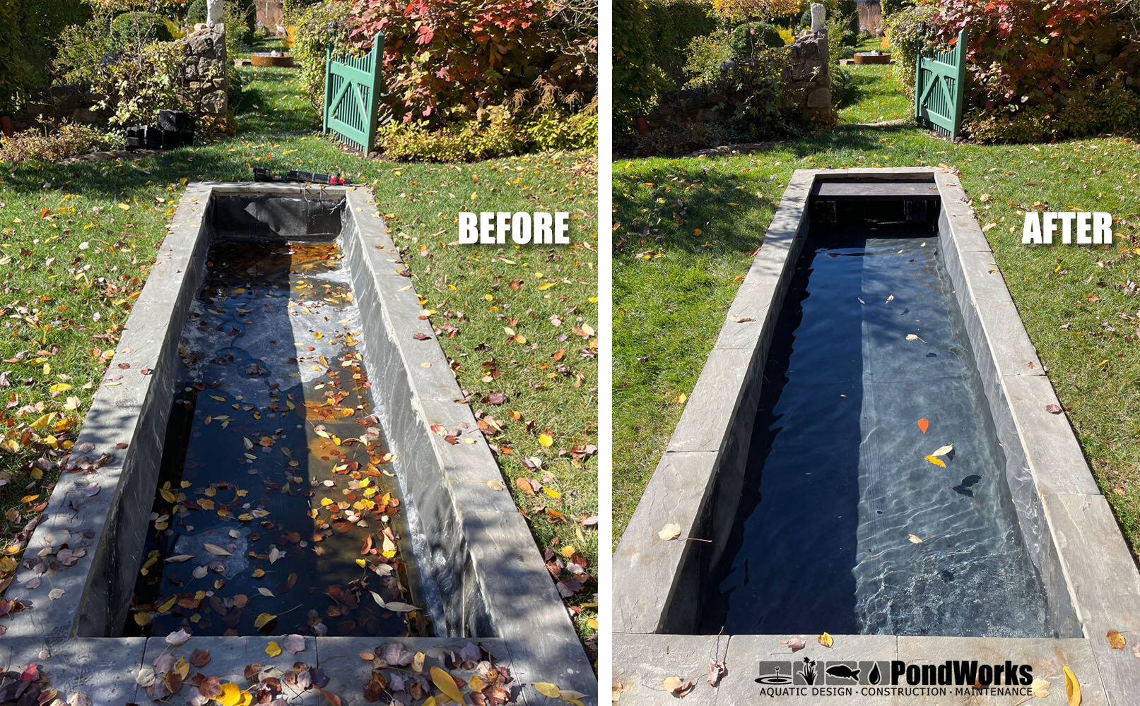 Could your pond use a little sprucing up?
Let&rsquo;s all take a moment to appreciate this transformation!
After installing a new EPDM liner and reinstalling the coping, this reflecting pool looks as good as new! 
Call or email us if your water featu