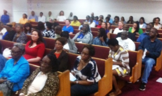 Members of congregations in the Charleston Area Justice Ministry at Mount Moriah Baptist rally Monday night to prepare for April 18 Nehemiah Action to be held at the North Charleston church.