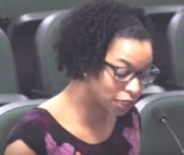 Jamilah Frazier, who represents North Charleston's Charity Missionary Baptist Church in the Charleston Area Justice Ministry, addressing the North Charleston City Council on March 22 about Police Chief Eddie Driggers rebuffing CAJM's invitation to participate at its April 18 Nehemiah Assembly 