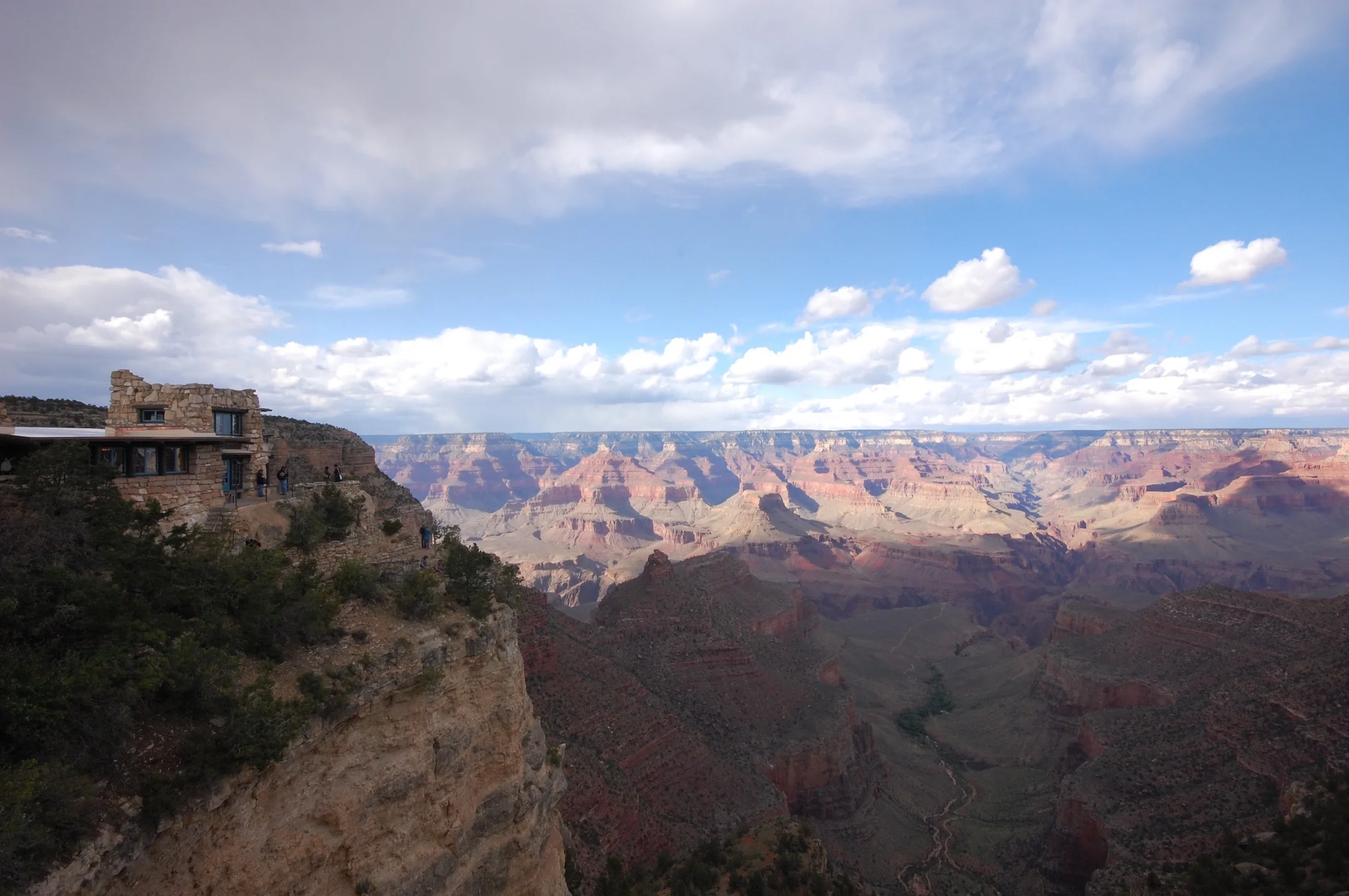Lookout Studio in the Grand Canyon Village. Designed by Mary Colter. &nbsp;It was built by the Sante Fe railroad in 1914 to compete with the Kolb brother's studio, which is down the 'block', also along the rim.&nbsp;