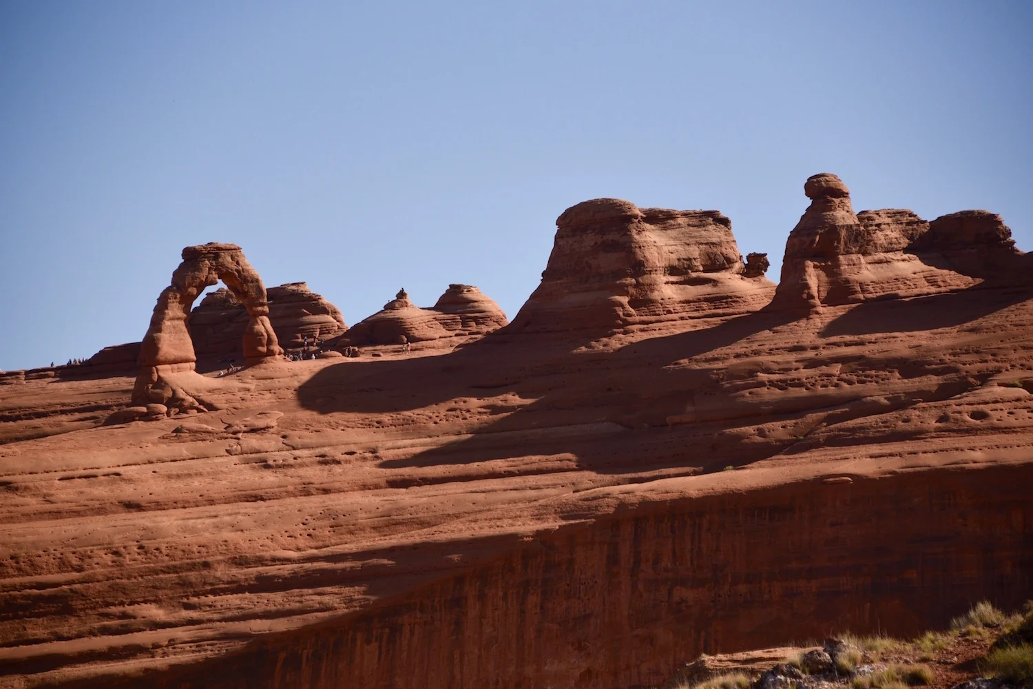 Delicate Arch (at left).&nbsp;&nbsp; This is the most popular arch...we got there at 9am and the lot was full. &nbsp;We enjoyed it from a nearby overlook.&nbsp;