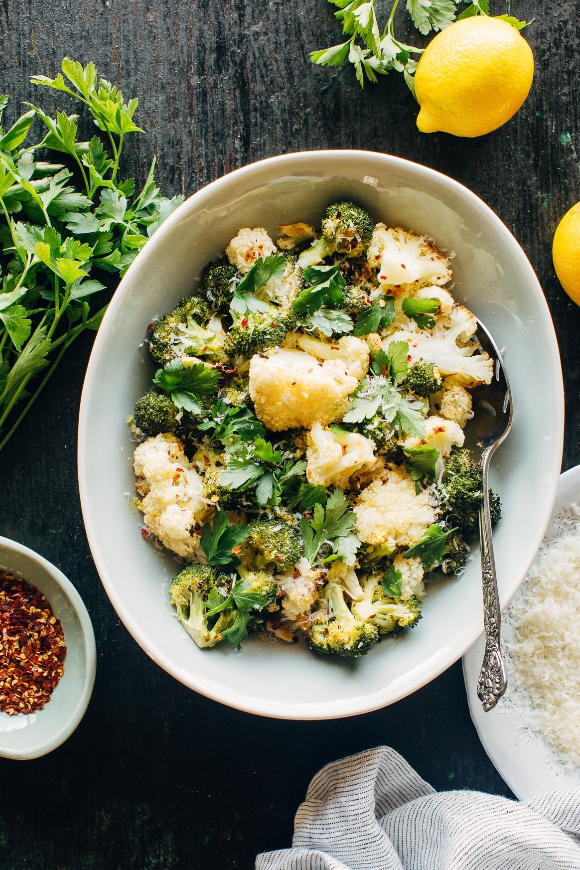 Lemon Roasted Broccoli + Cauliflower