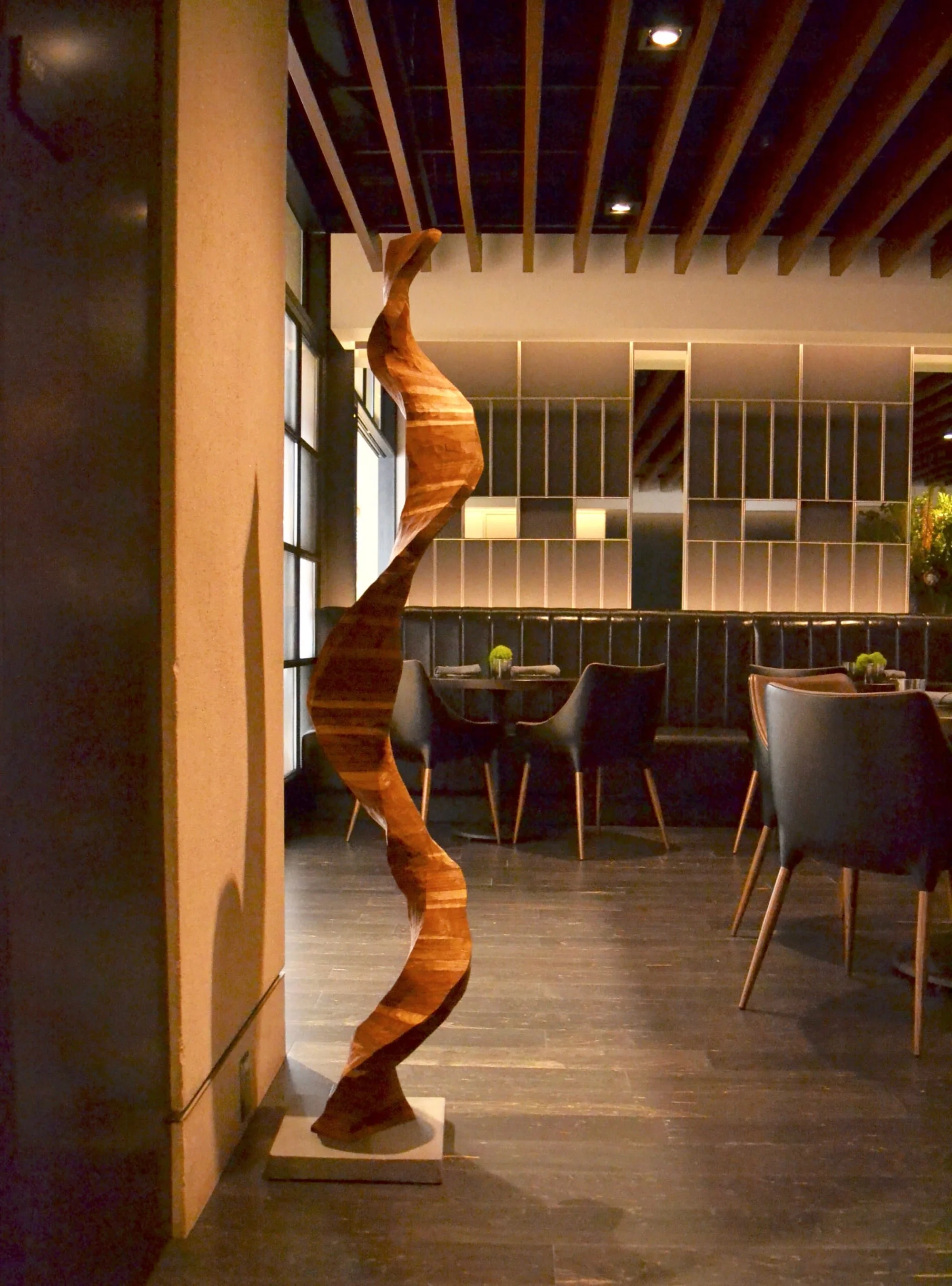 Modern sculpture “Helix” at The Vault restaurant on 555 California street in San Francisco