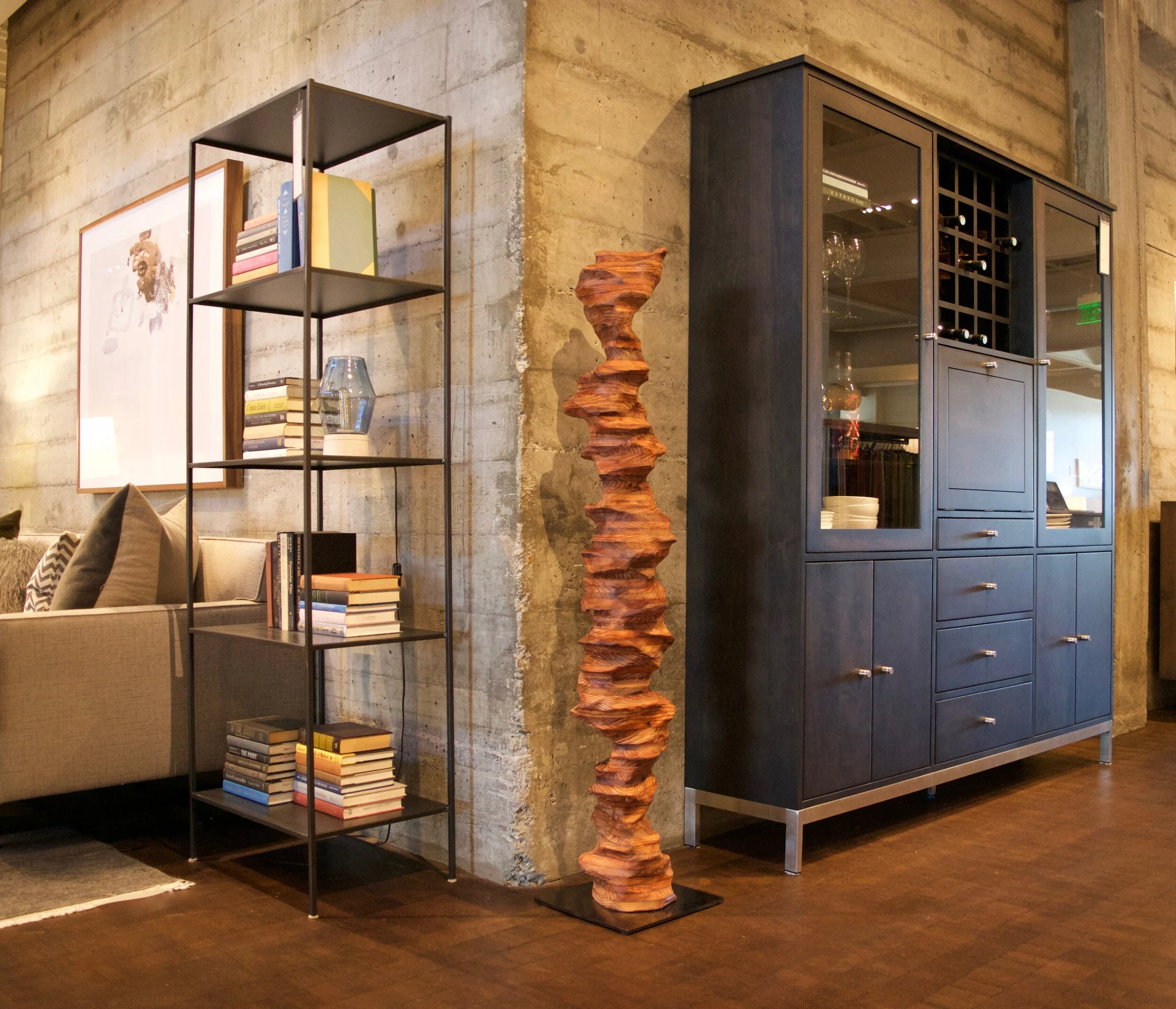 Modern wood sculpture “Carved by Nature II” design showcase in San Francisco