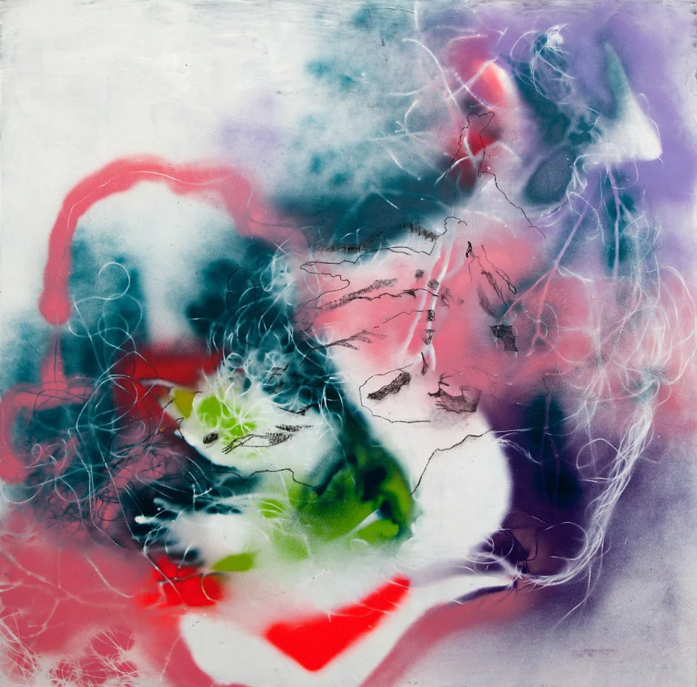 Self Portrait In the Middle of it: Spray paint and chalk on Wood