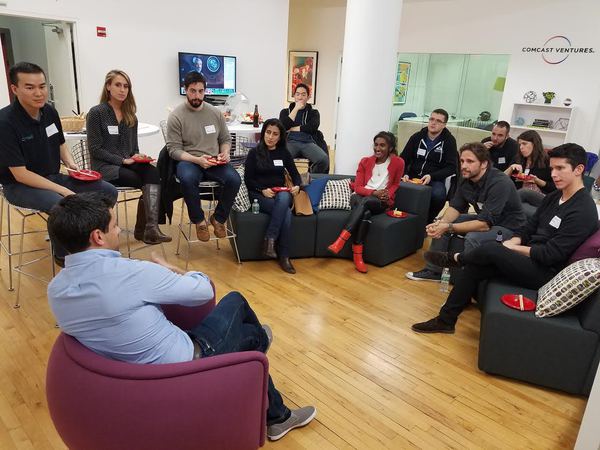 Rocketrip CEO Dan Ruch speaking at Enterprise Startup Huddle, our monthly meetup for B2B startups in New York.
