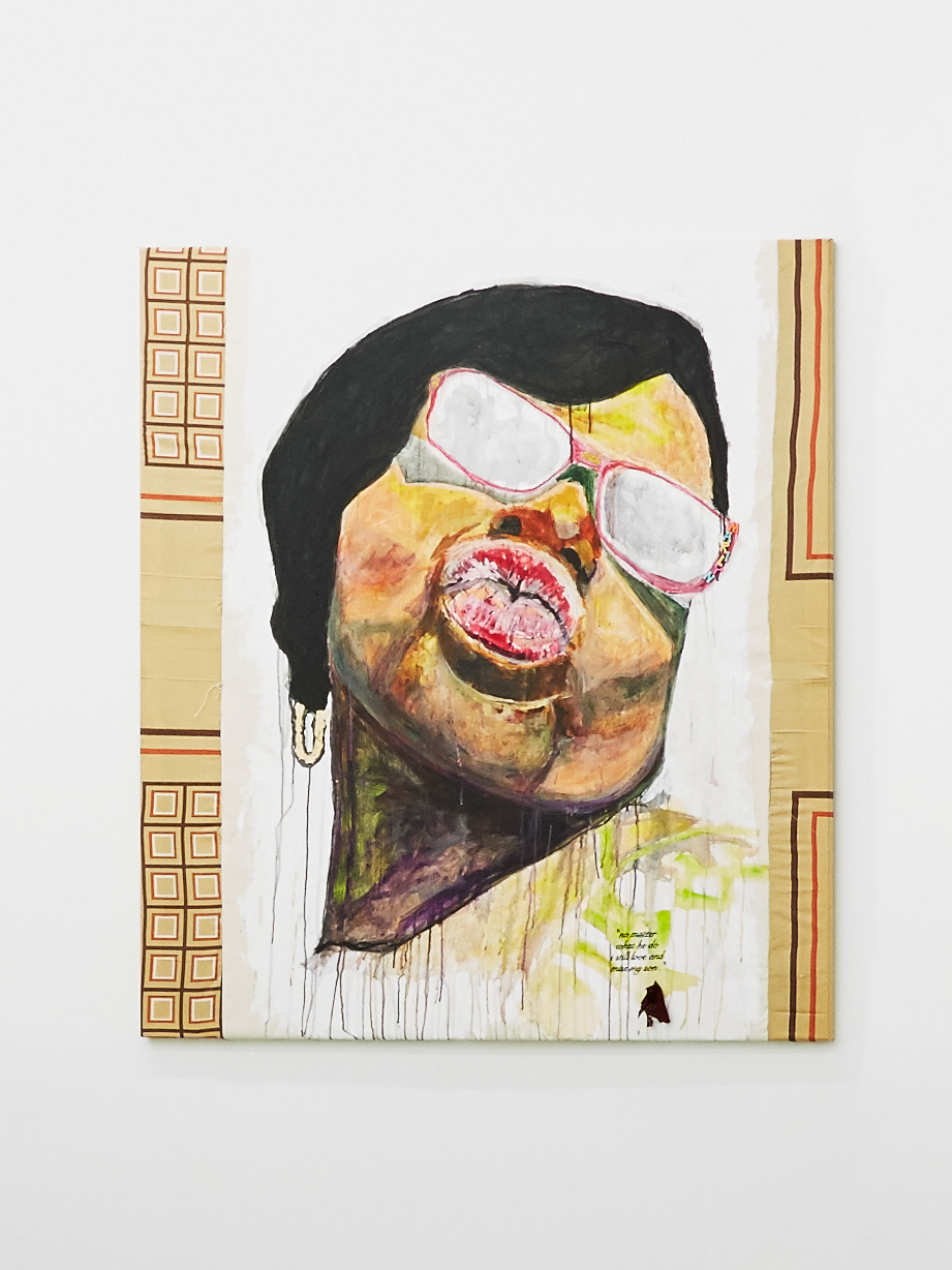 Tameka Jenean Norris, Marilyn,“No Matter What He Do I Still Love and Miss My Son”, 2016, fabric, canvas, acrylic paint, thread, 50x50 in.