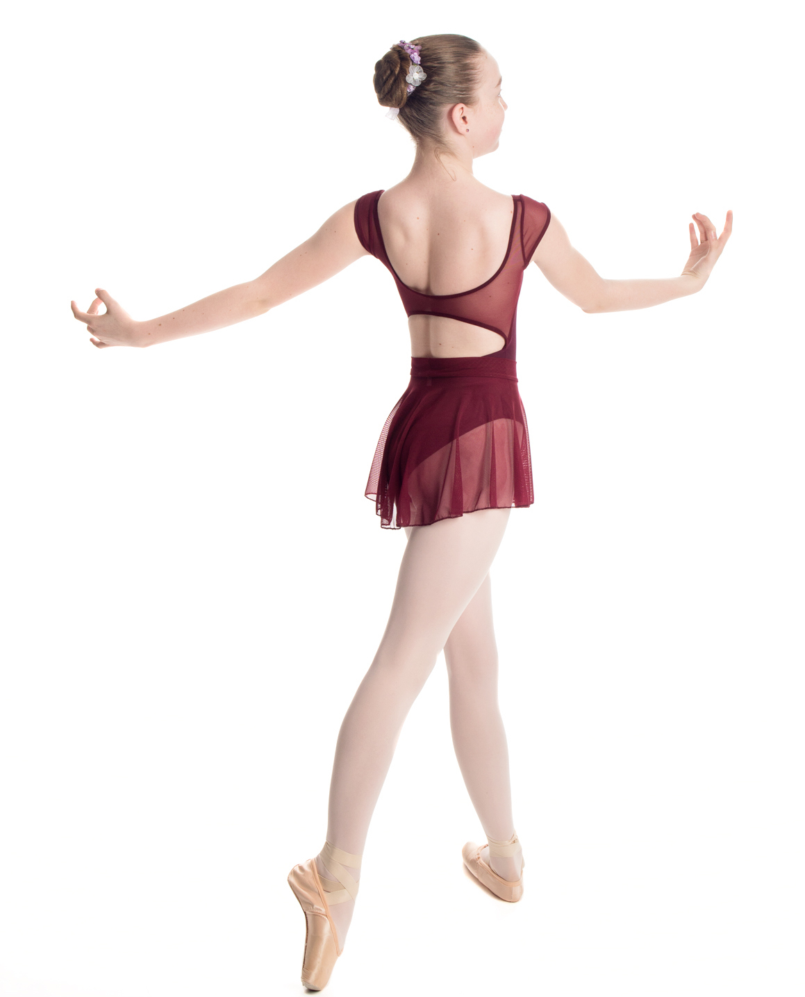 Princess Leotard in Burgundy with Mesh, Back Strap and Cap Sleeve