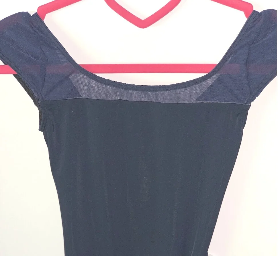 Princess Leotard in Navy Blue with Mesh, Back Strap and Cap Sleeve