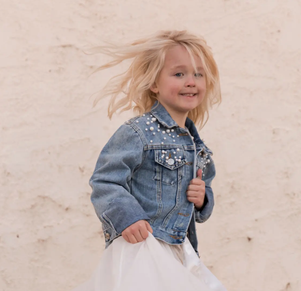 "Dancer" Denim Jean Jacket with Pearls - Girls Sizes