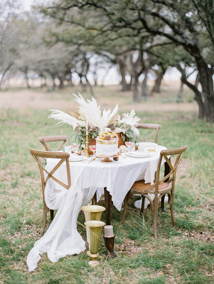 Beautiful elopement setup in an Oak Grove in Texas