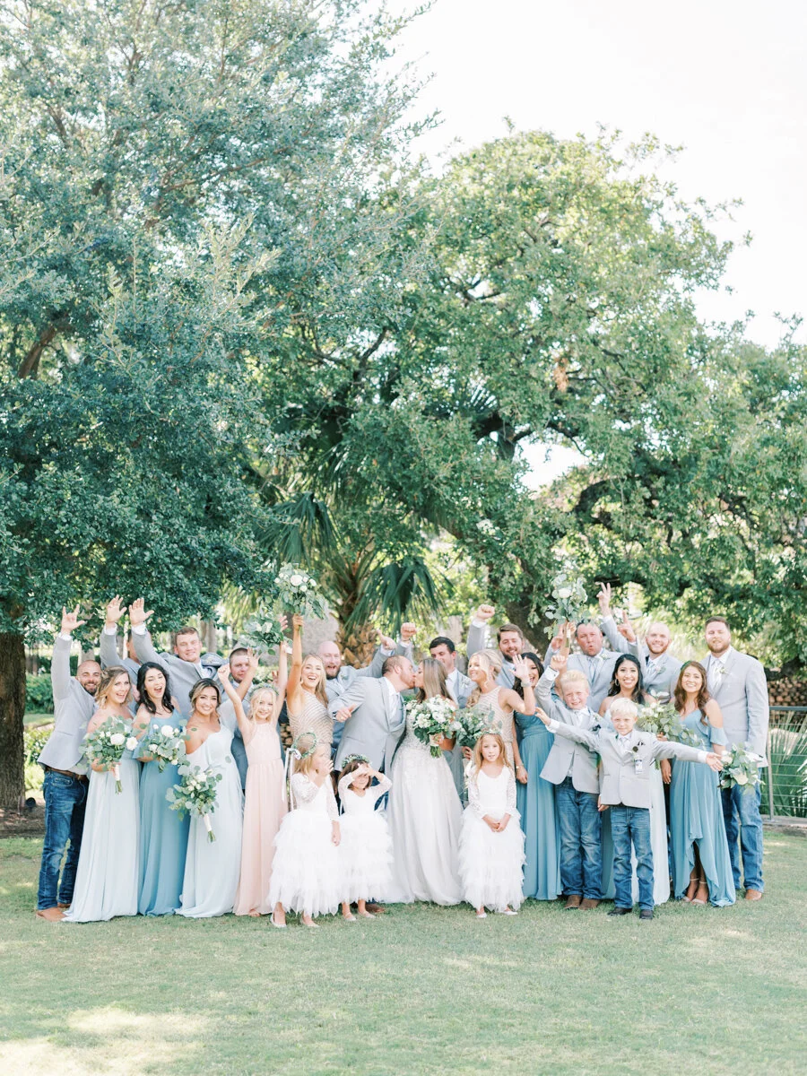 white, grey and blue wedding party