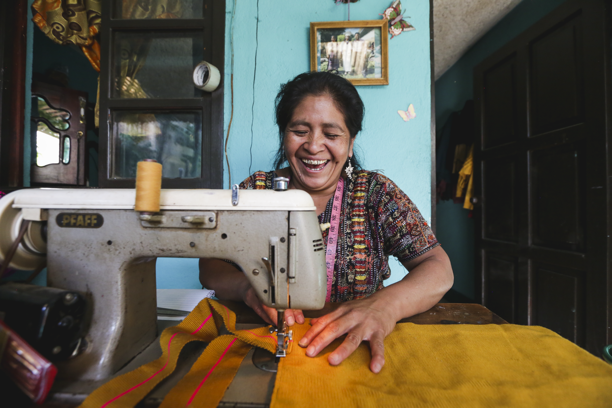 A woman artisan sews a bag in Panajachel, Guatemala, on November 14, 2018. This woman is apart of the Artisan Program through Mayan Families where the organization purchases handcrafted beaded jewelry, handbags, houseware, accessories and more, directly from local Guatemalans at an ethically determined price and sells them both locally and internationally so the artisans have a change to grow and expand their market.