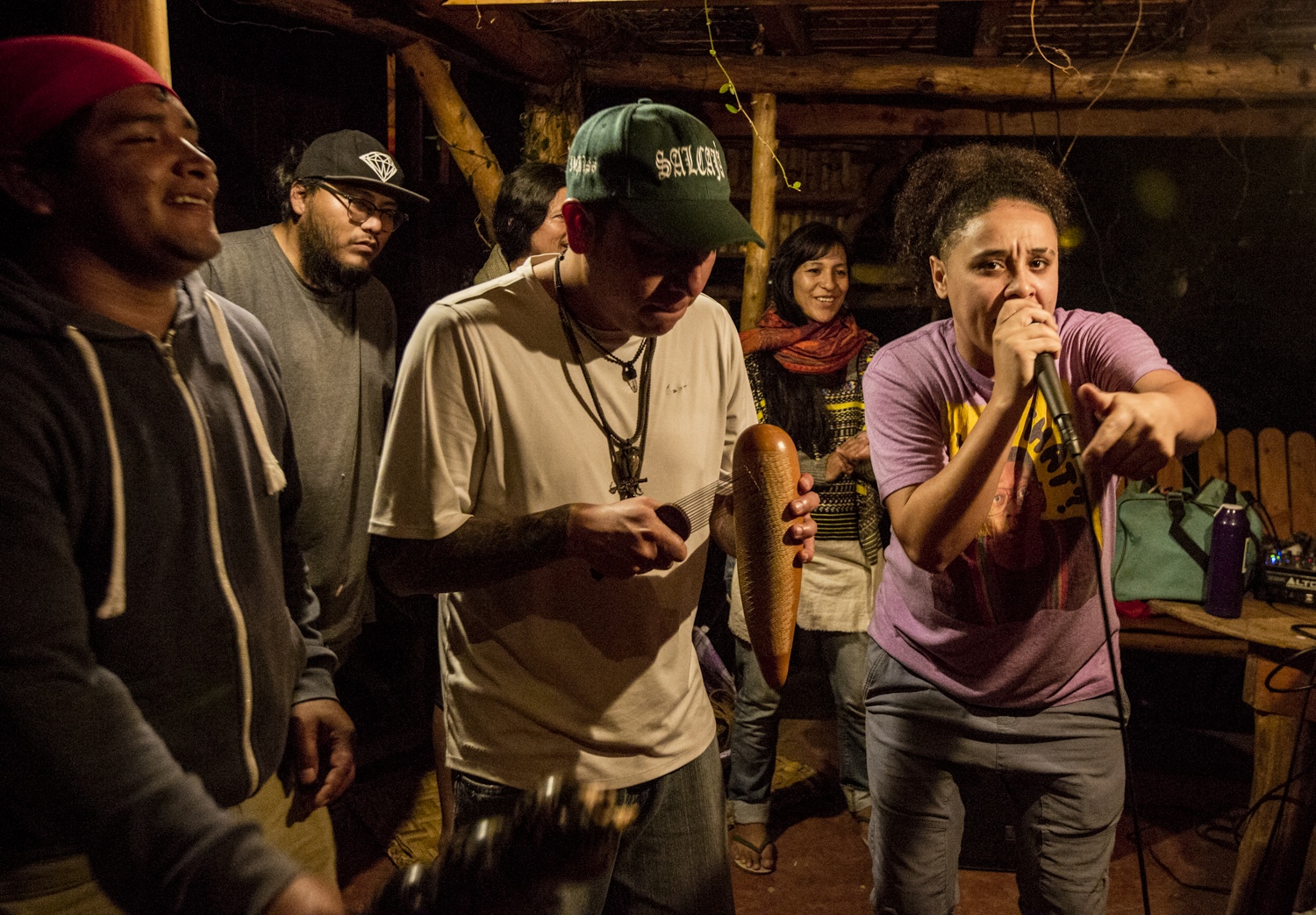 Angelique “Giddy” Perez, raps during a freestyle event in San Marcos La Laguna, Lake Atitlán on November 26, 2018. Giddy is an international touring spoken-word poet, MC, beatboxer, and barber who is apart of the Next Level initiative.