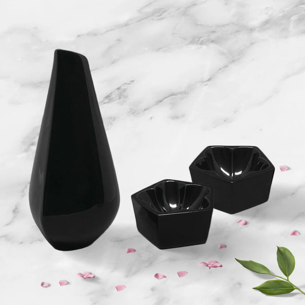 sake set ceramic porcelain black modern contemporary cherry blossom sakura prenium luxury fancy high end unique