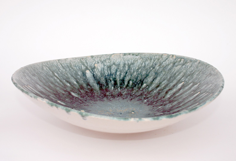 Asymmetric Bowl; thick turquoise over white glaze