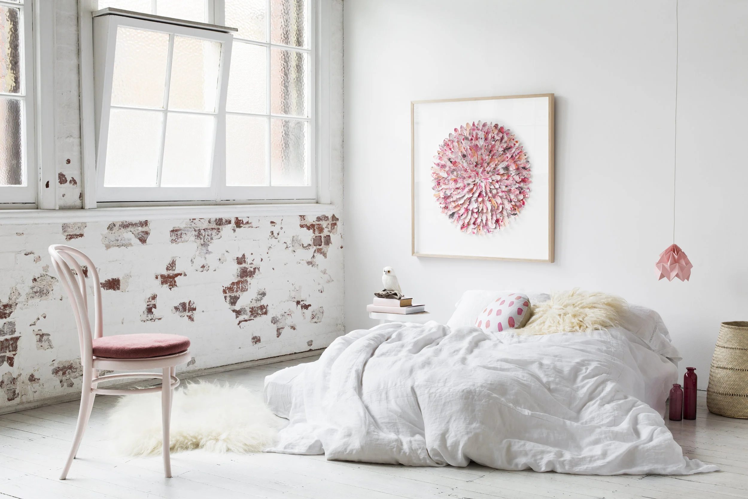 Gemmola mondocherry_pink_paper_feather_artwork_bed.jpg