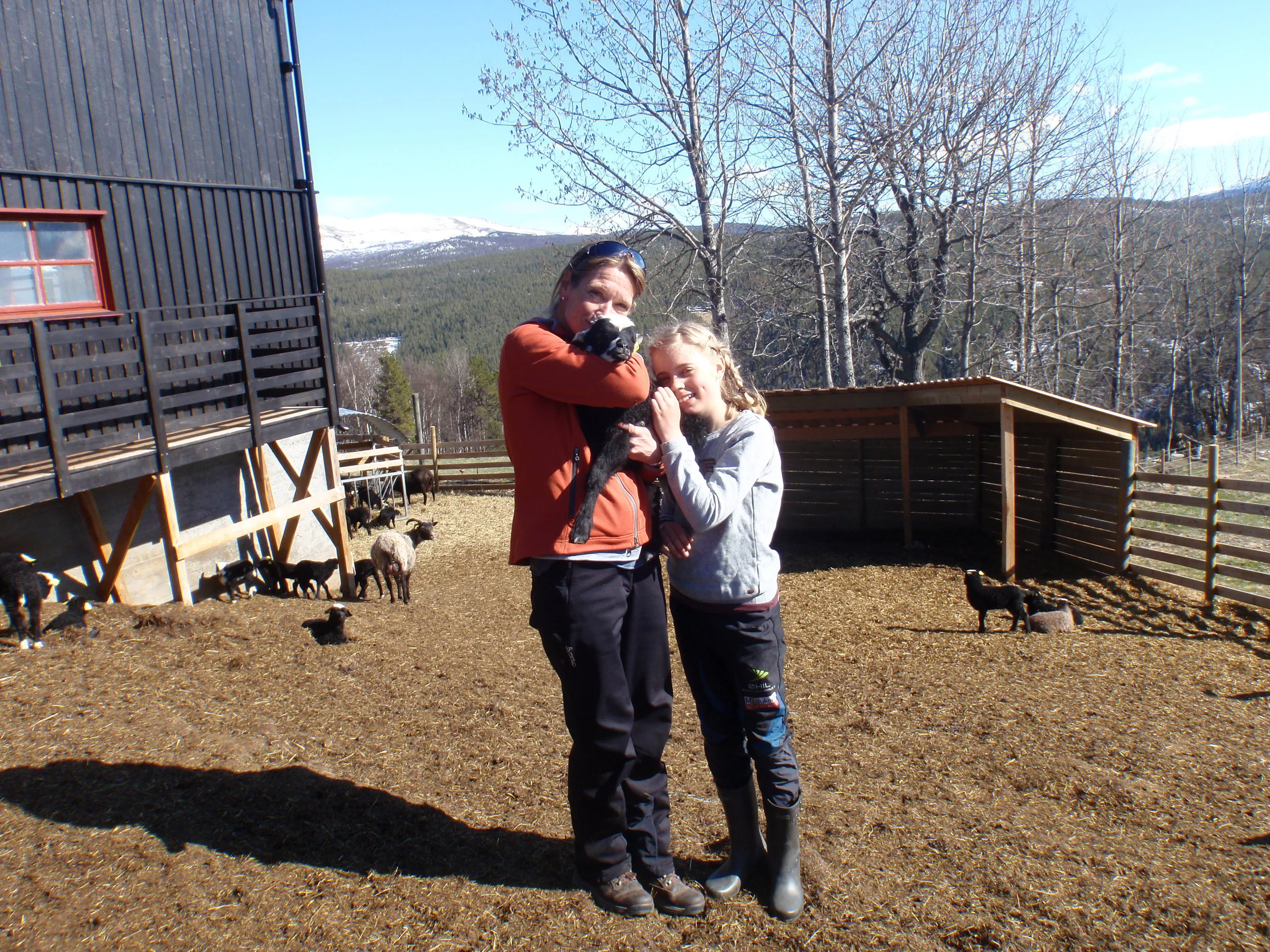 Jannicke og Karina. Kos med lammene.