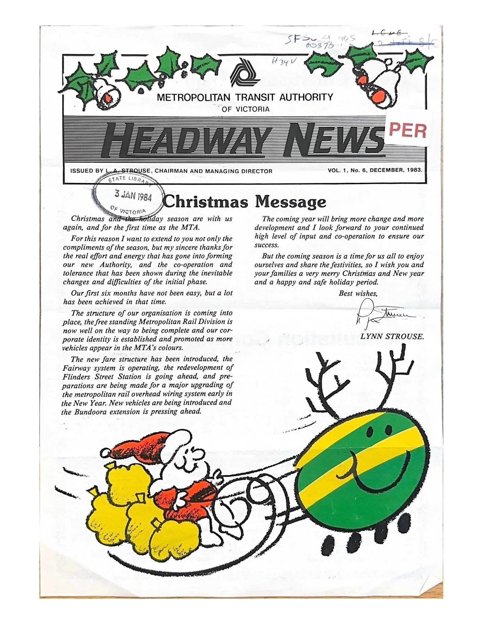 FROM THE ARCHIVES

Headway News
Metropolitan Transit Authority of Victoria 
Vol. 1 No. 6 December, 1983
Issued by L.A Strouse, Chairman and Managing Director 
_______________________________________

Get the Met: &lsquo;How we Met&rsquo; Second Editi