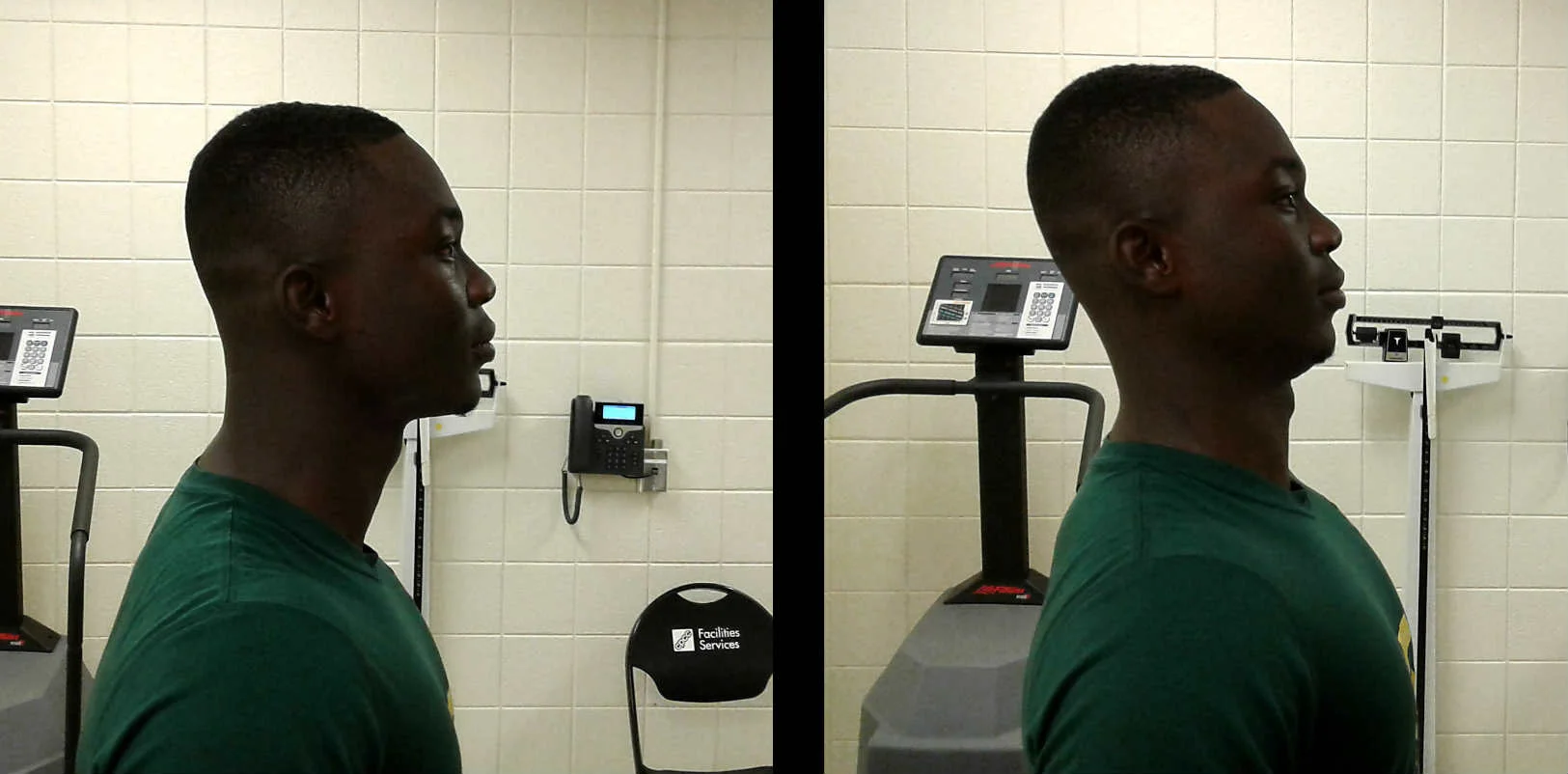 #1 Dorsal Glide The Dorsal Glide: If you work at a computer or spend a lot of time driving and sitting in traffic then you should perform this exercise several times throughout the day. Stand-up straight and lift-up your chest. Position your shoulder blades back and down. Your chin should be level. Execute the movement by moving your head posterior, in a way that your ears glide backwards.