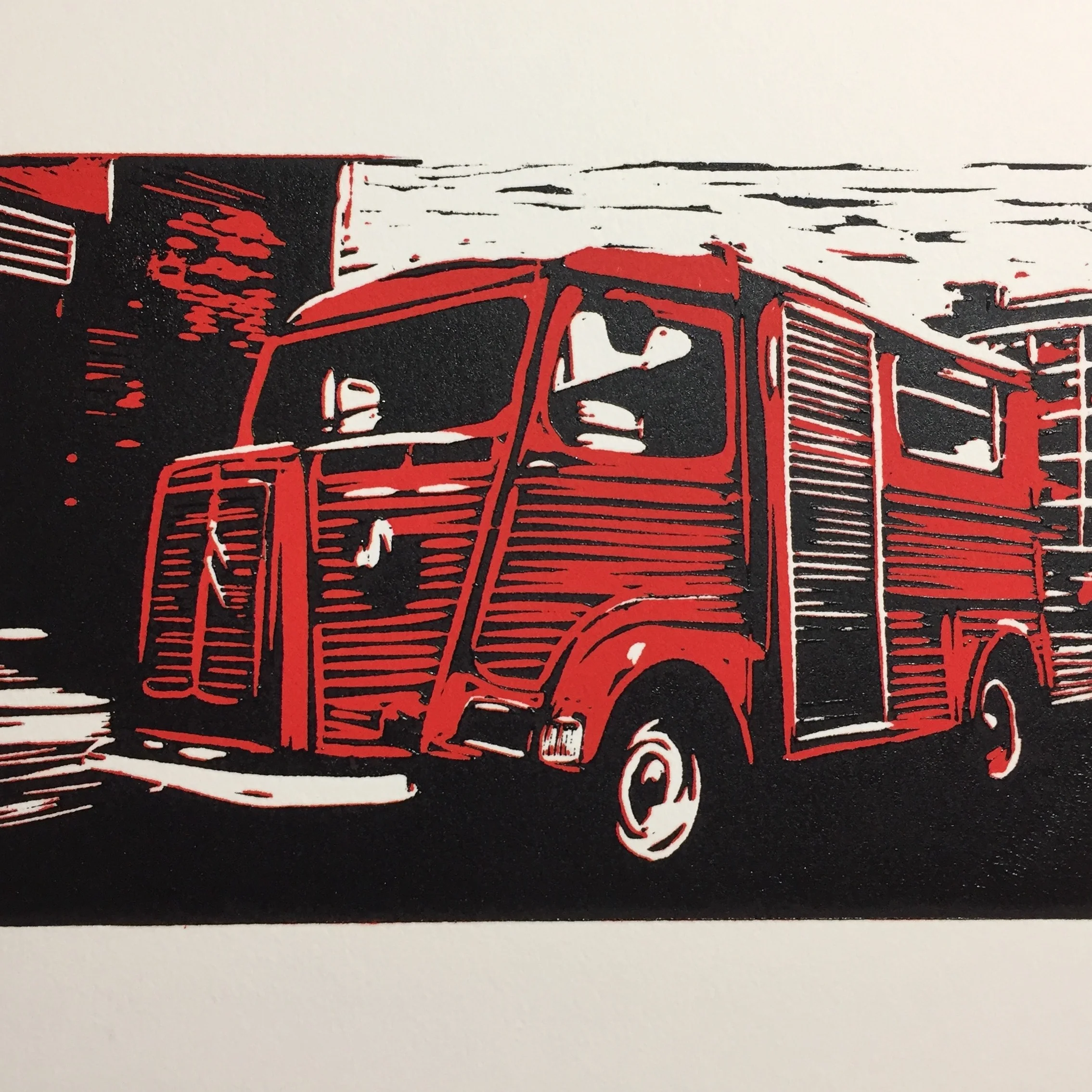 Citroen Linocut print, limited edition 1/7