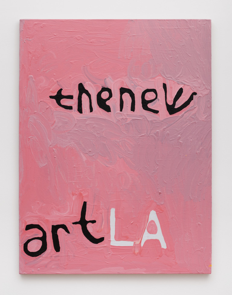 Marlon Mullen, “Untitled (the new art LA),” acrylic on canvas, 40 x 30 inches (photo courtesy of Adams and Ollman Gallery and JTT) (click to enlarge)