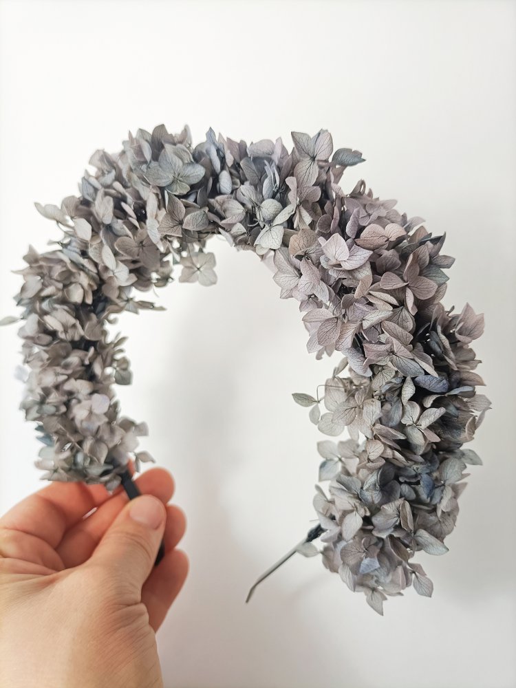 Festival Dried Headband. Statement Hydangea flowers in hair. NZ Florist. Dried Flower Crowns. NZ Made. Table Flower Studio.jpg
