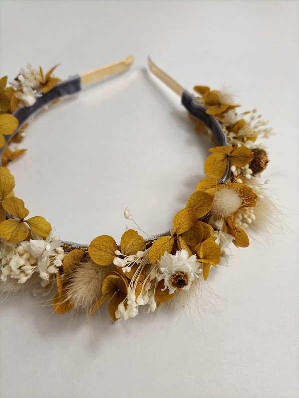 Dried Flower Headband. Festivals, Events. Wear flowers in your hair Mustard flowers.jpg