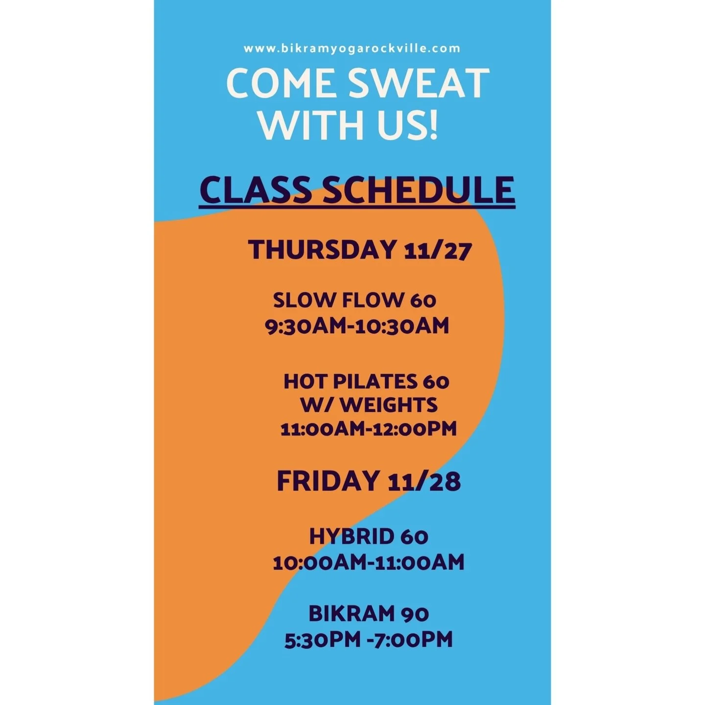 🦃 Thanksgiving
Weekend Schedule 🧘&zwj;♀️
Feel the Burn before the Gobble Gobble...
 
📅 Don&rsquo;t forget about the special Pop Up classes on Thanksgiving Day 11/27 &ndash; 9:30am Slow Flow60 and 11am Hot Pilates60 with Weights. 
Sign up now!
 
Th