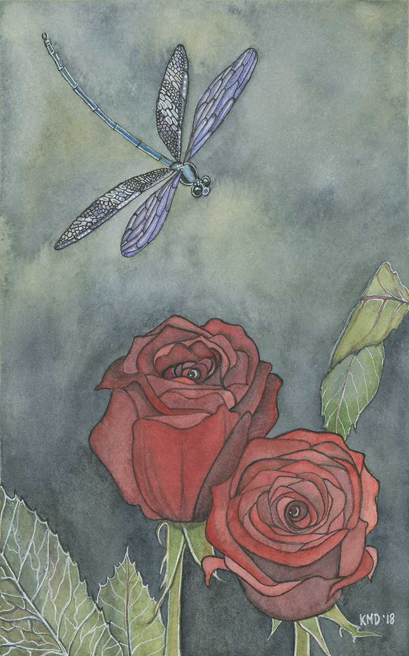 Roses with Dragonfly