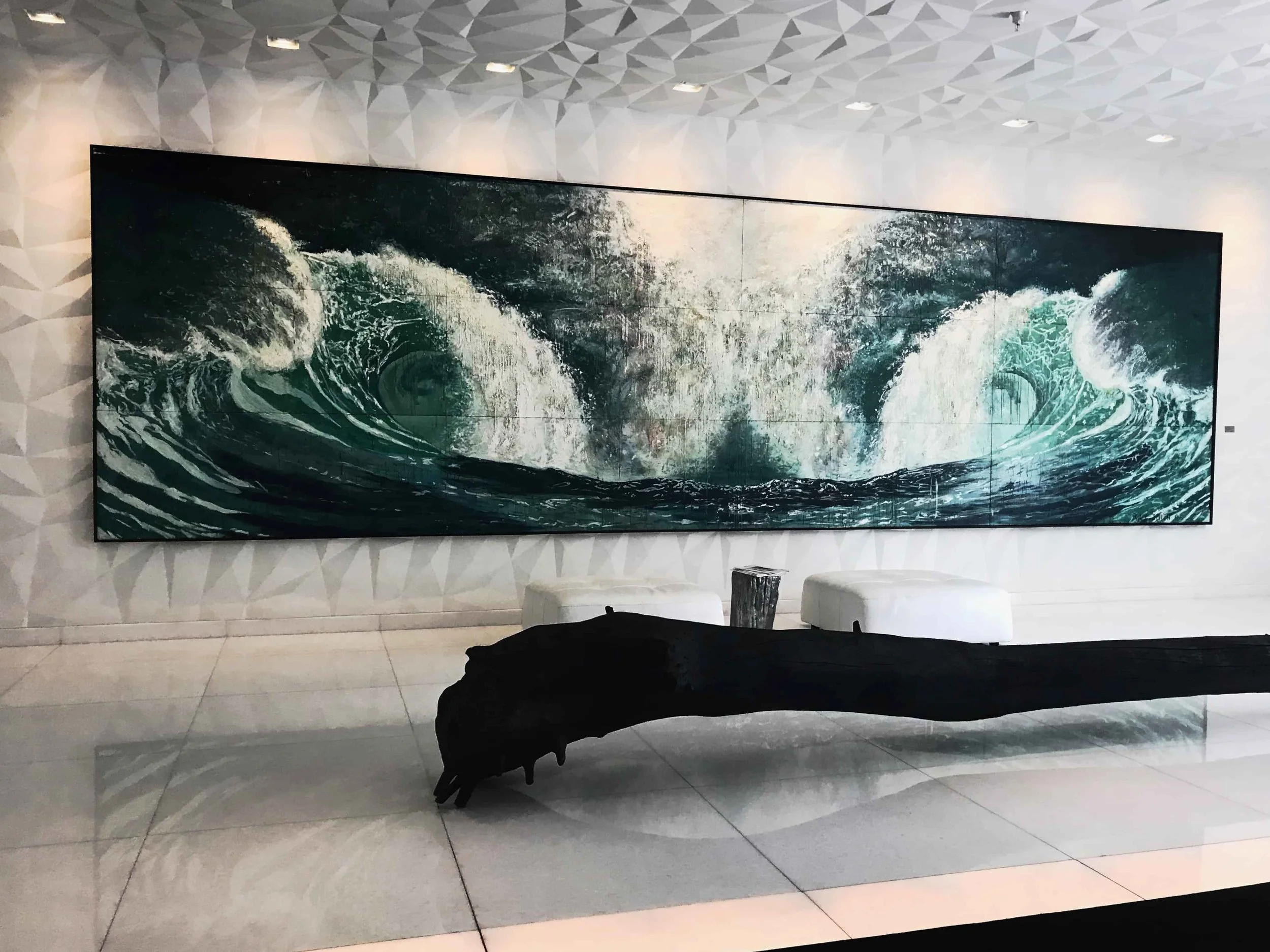 TEX-REX by Ray Smith. The oil on canvas wave painting that adorns the lobby of the SLS Residences in Brickell