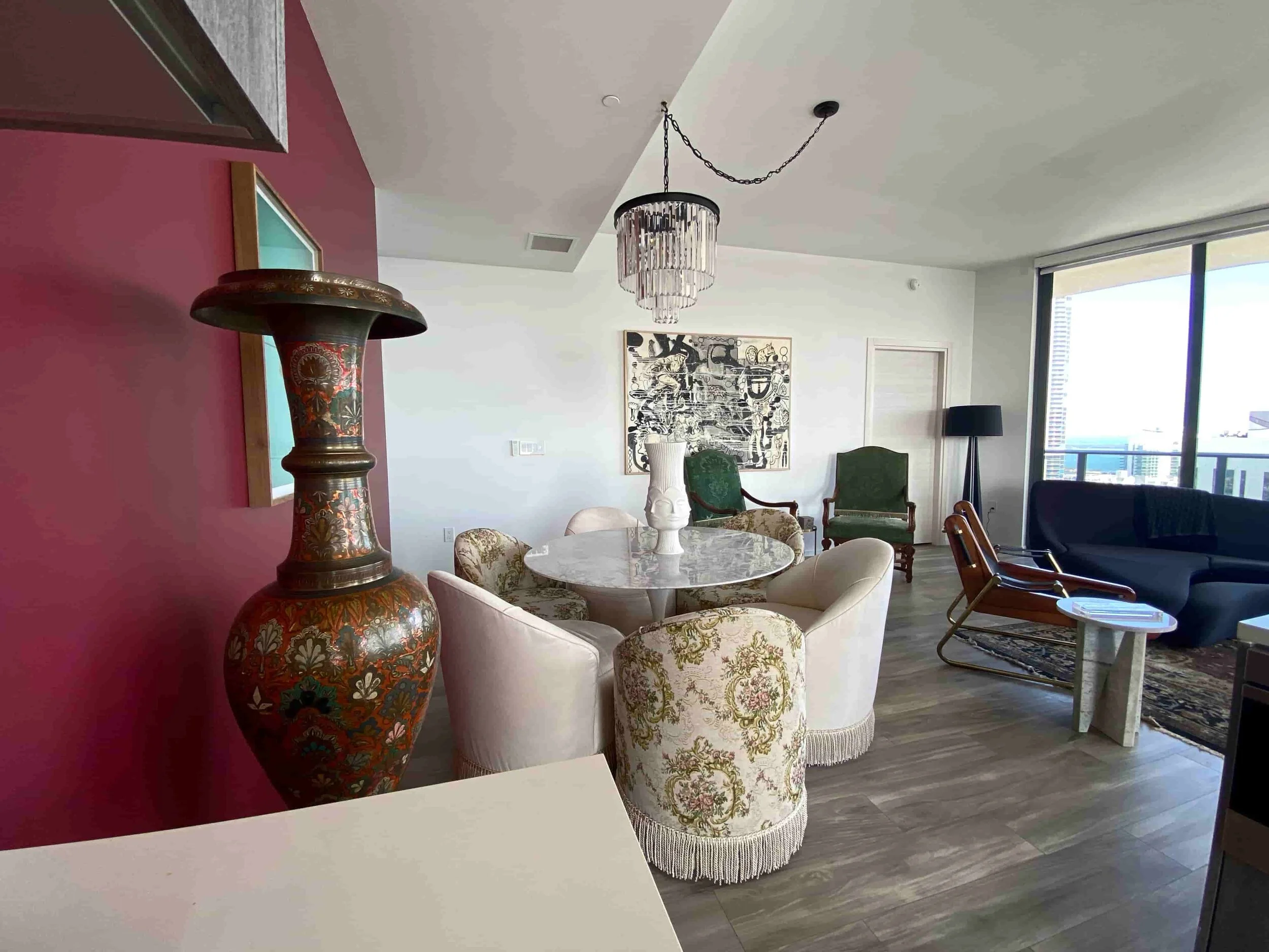 A designer's dream home up high in the 50th floor of the SLS LUX Brickell is available now for short-term rental