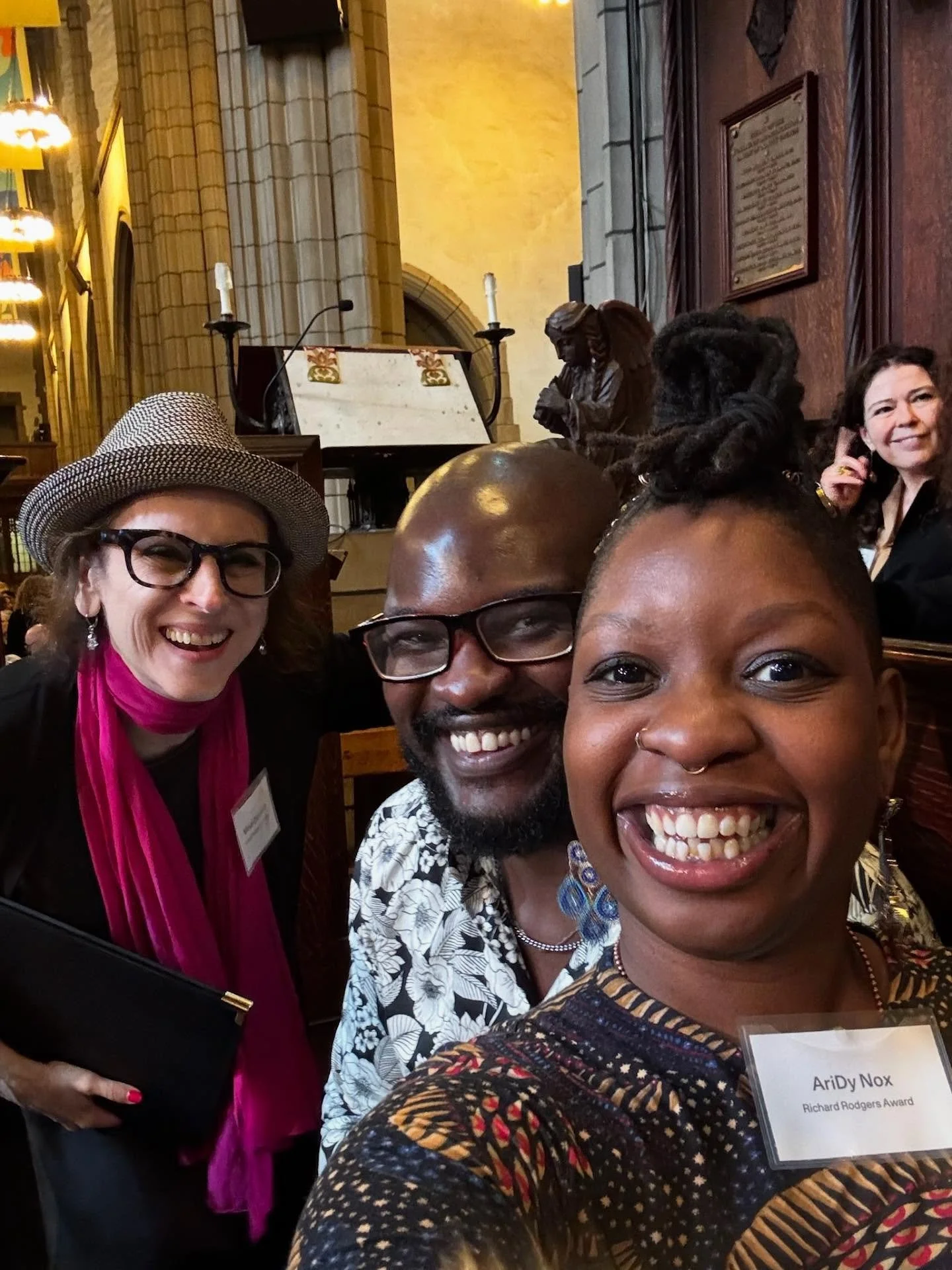 That time we won the Richard Rodger&rsquo;s Award and our writers got to meet @angeladaviss_a AND @lin_manuel AND got a picture with @mindidickstein!!!
