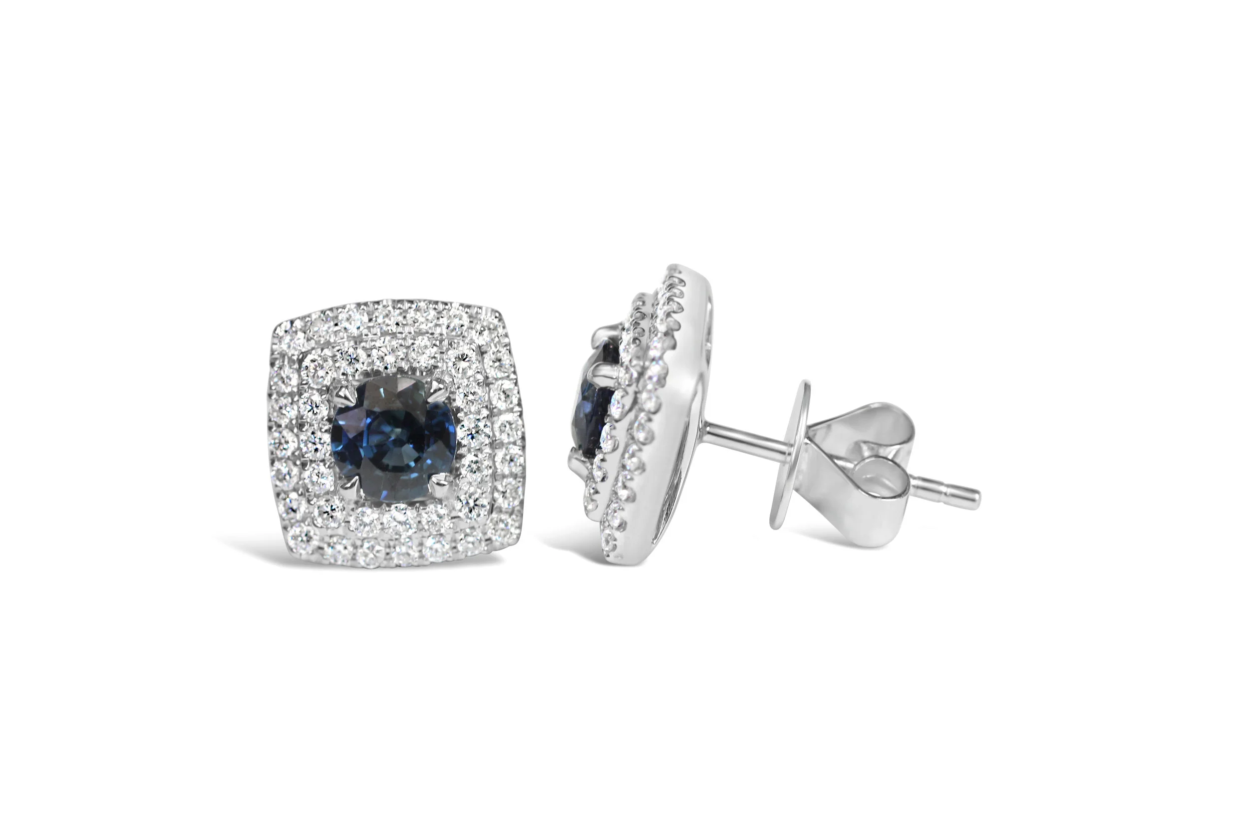 Double Halo Diamond &amp; Sapphire Earrings