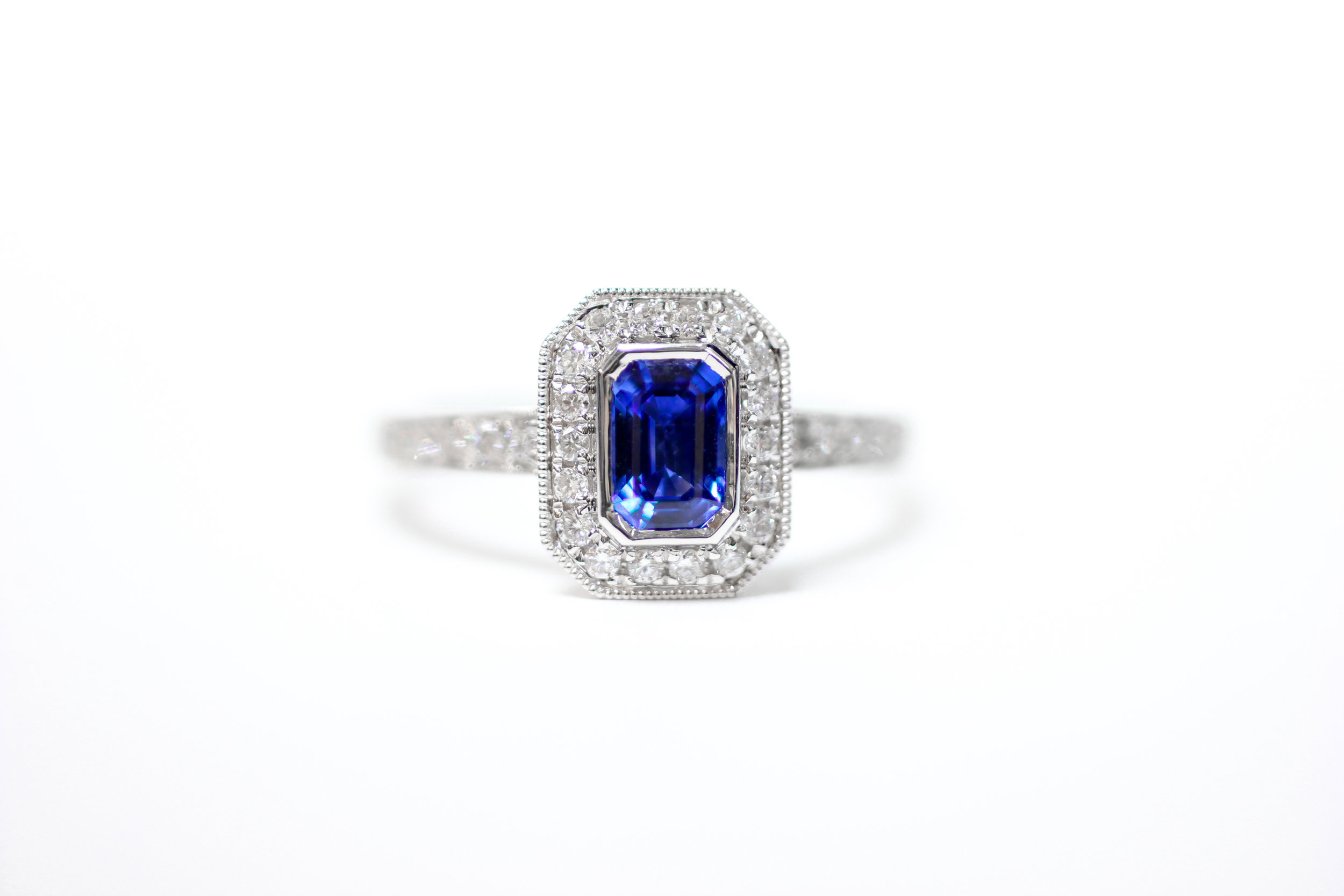 Vintage 2.75ct Ceylon Sapphire and 1.65ct Diamond, Platinum Cluster - Ruby  Lane