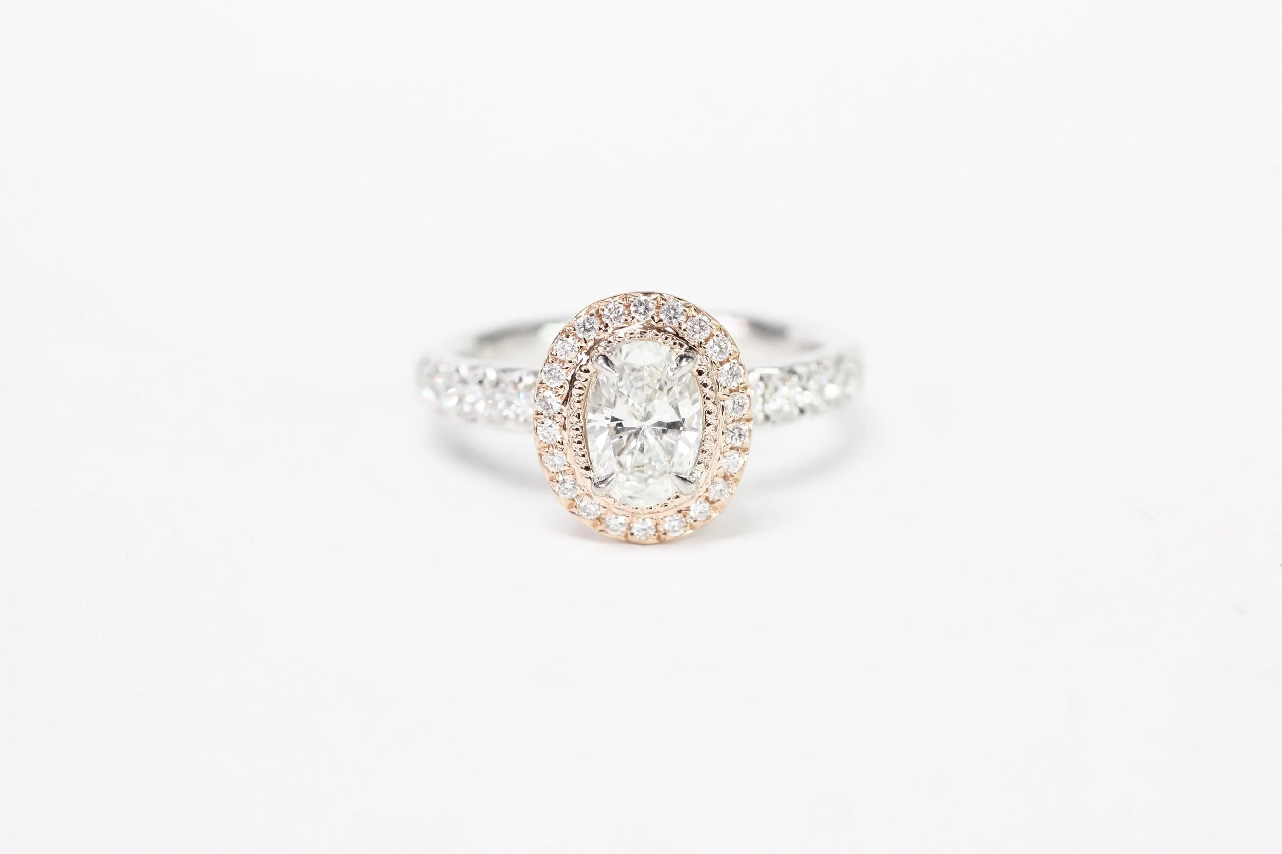 White &amp; Rose Gold Diamond Oval Halo Ring