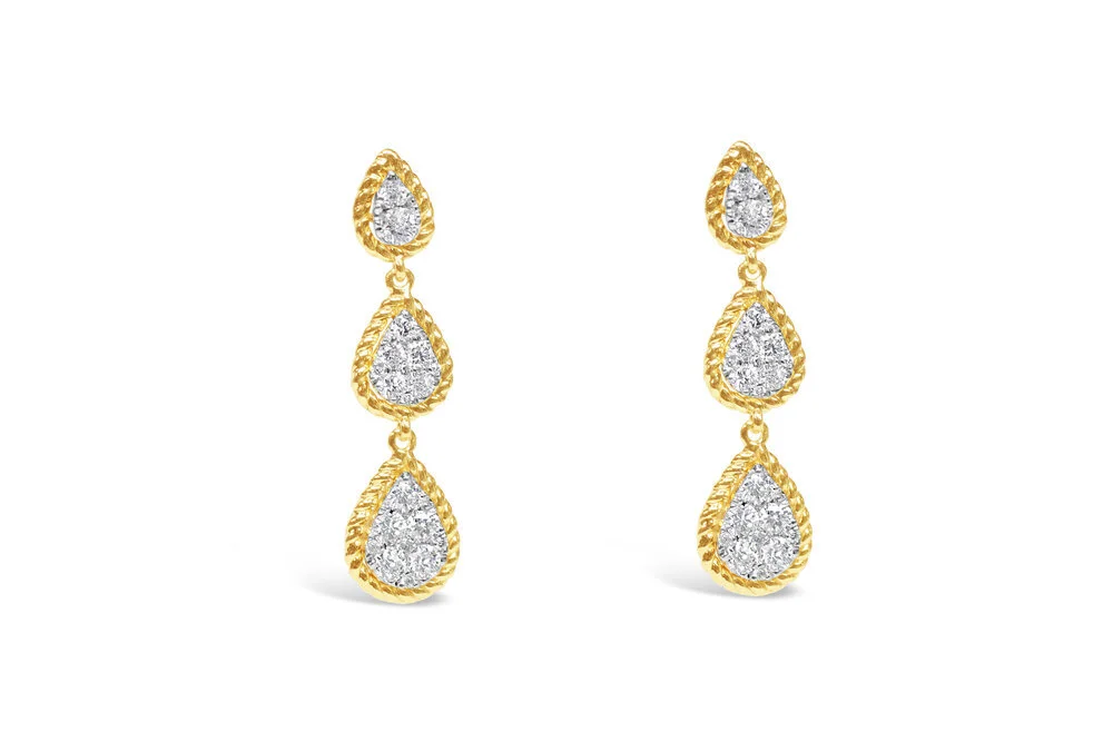 Kaylee pear shape drop cluster with rope edge earrings