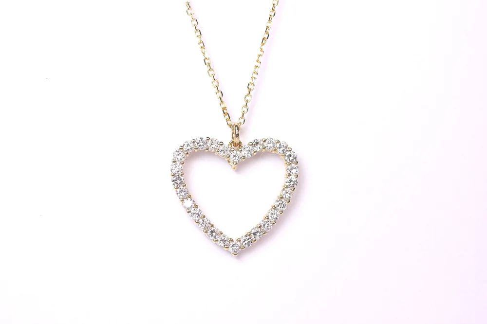 18k yellow gold open heart diamond pendant — Sampieri