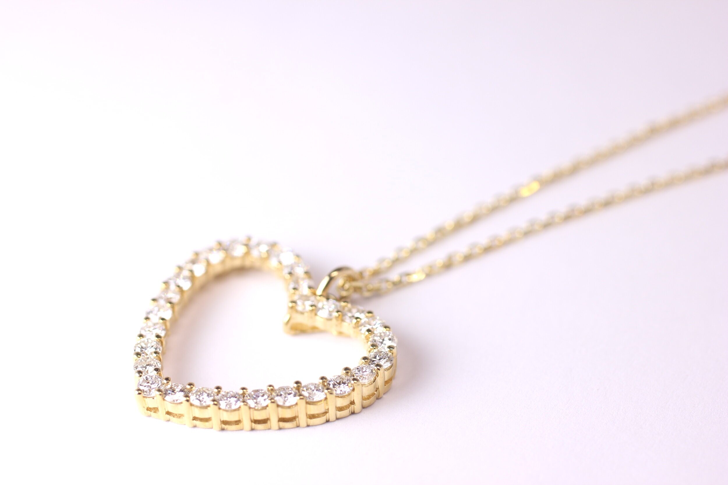 18k yellow gold open heart diamond pendant — J. Sampieri