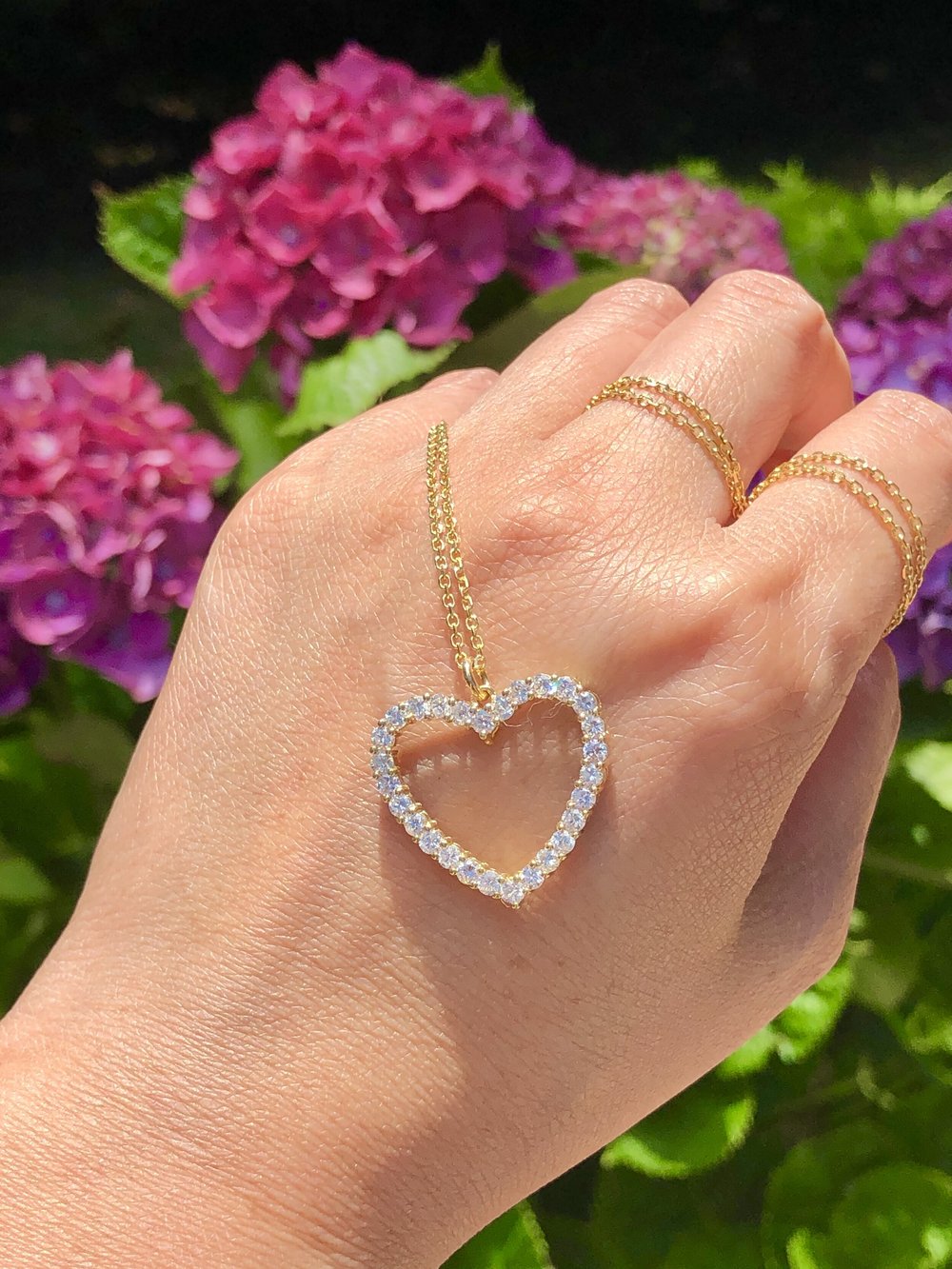 18k yellow gold open heart diamond pendant — Sampieri