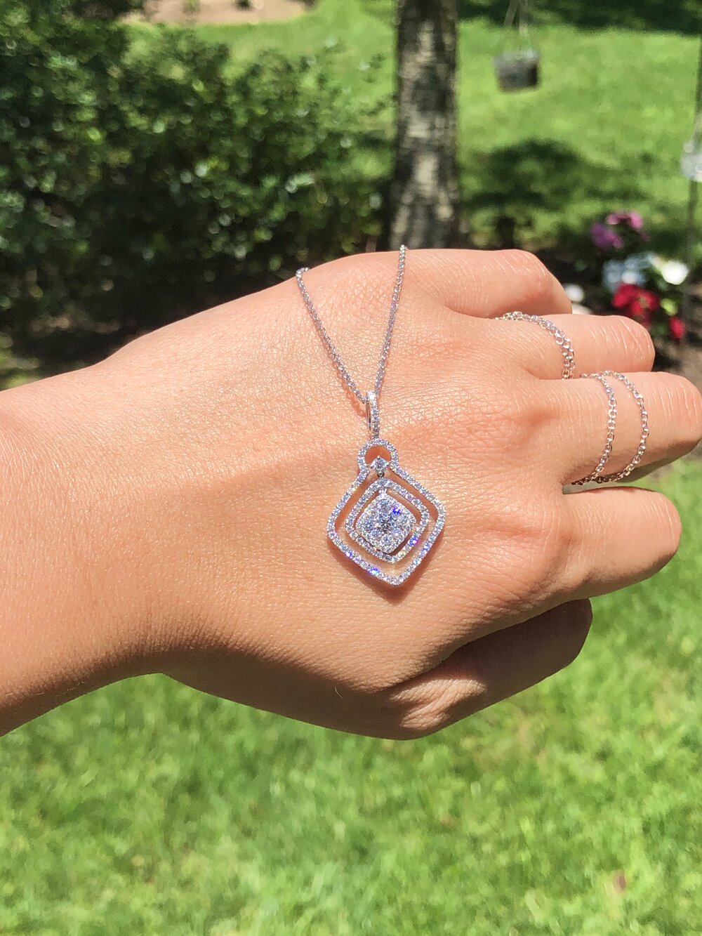 Double Halo Diamond And Sapphire Pendant — J. Sampieri