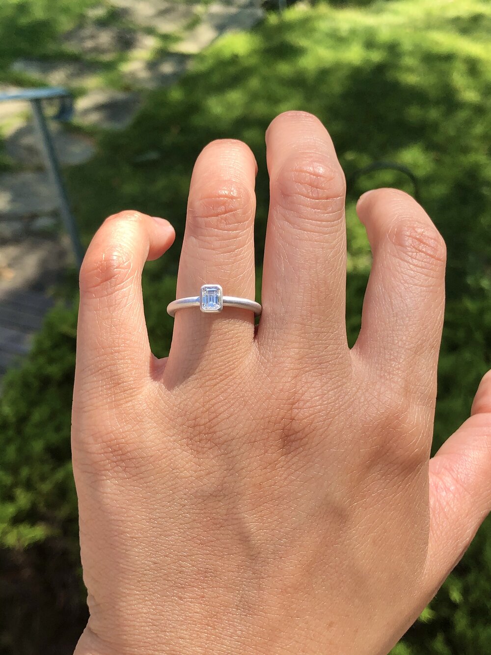 Emerald Cut Bezel Edge Solitaire Ring — J. Sampieri