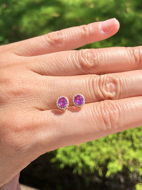 Oval Pink Sapphire Diamond Stud Earrings — J. Sampieri