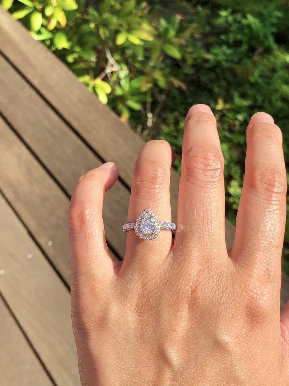 Pear Shape Halo Diamond Engagement ring 2 tone - 1.14ct — J. Sampieri