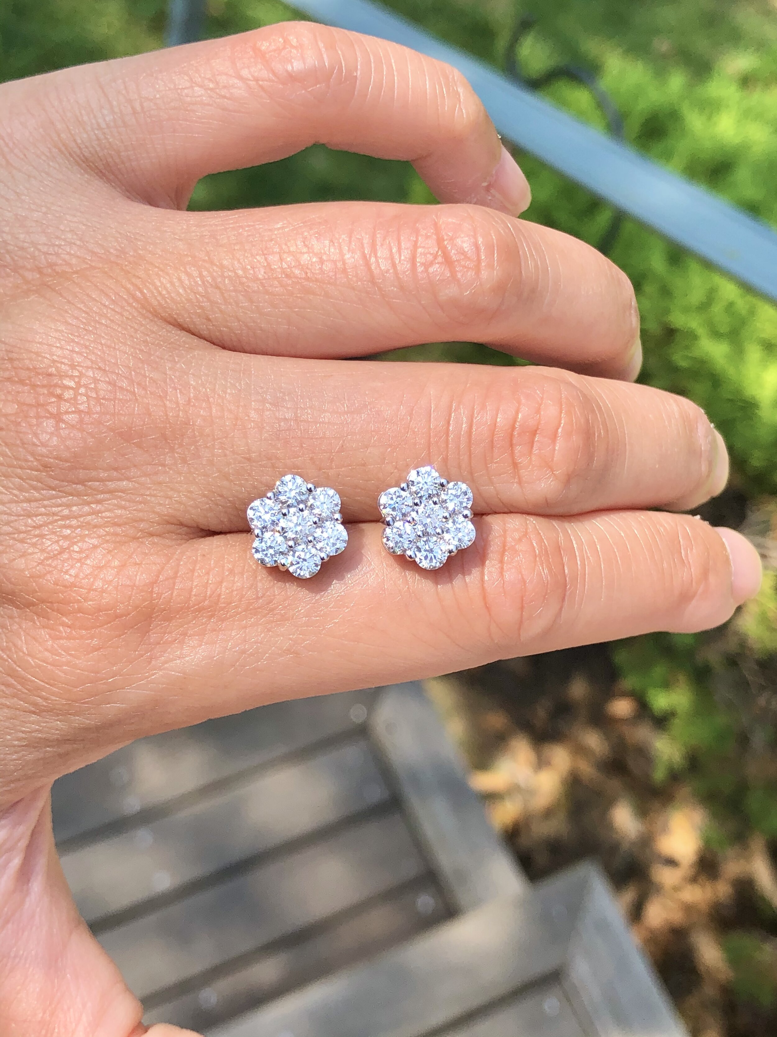 Floral Diamond Cluster Earrings - 2.65ct