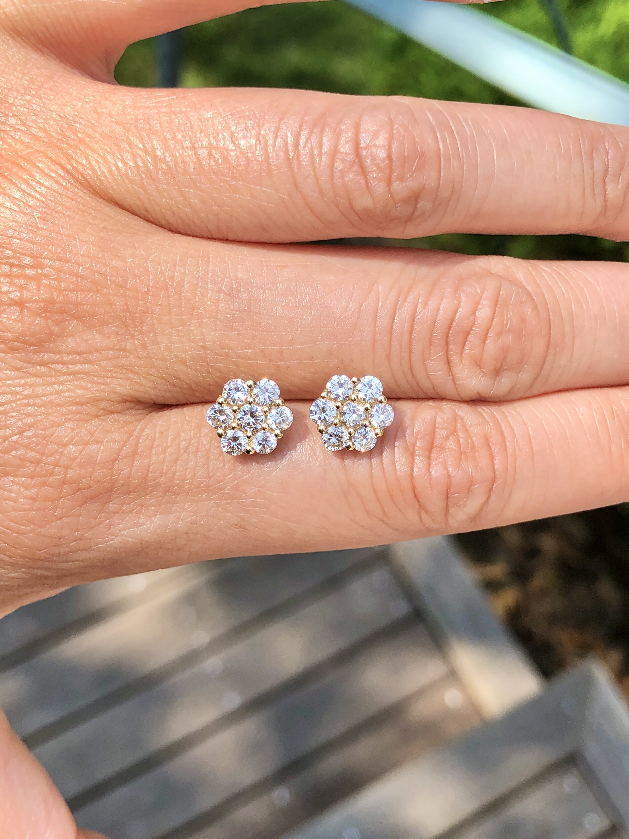 Floral Diamond Cluster Earrings - 1.35ct