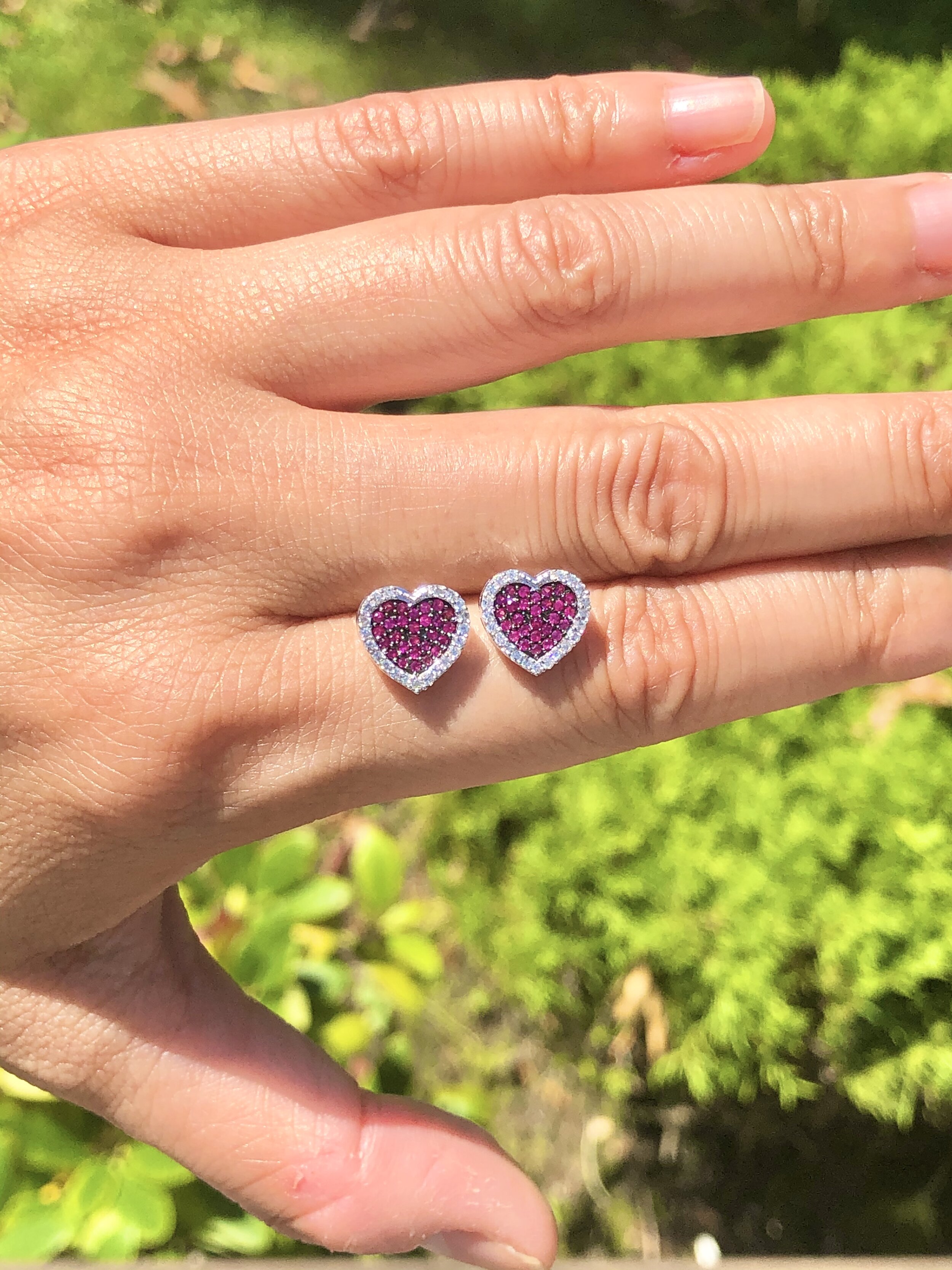 Heart Ruby and Diamond Earrings